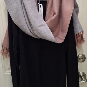 Black Top with Pink and Gray Scarf